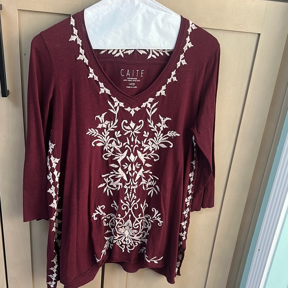 Caite brand Red and White Relaxed Graphic Tunic